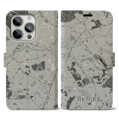 【赤池（愛知県）】地図柄iPhoneケース（手帳タイプ）モノトーン・iPhone 15 Pro 用