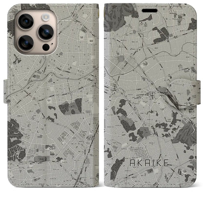 【赤池（愛知県）】地図柄iPhoneケース（手帳タイプ）モノトーン・iPhone 16 Plus 用