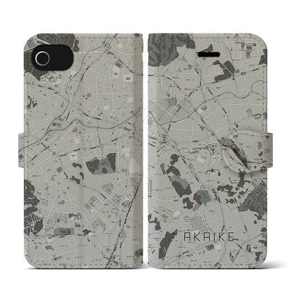 【赤池（愛知県）】地図柄iPhoneケース（手帳タイプ）モノトーン・iPhone SE（第3 / 第2世代） / 8 / 7 / 6s / 6 用