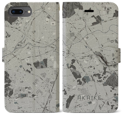 【赤池（愛知県）】地図柄iPhoneケース（手帳タイプ）モノトーン・iPhone 8Plus /7Plus / 6sPlus / 6Plus 用