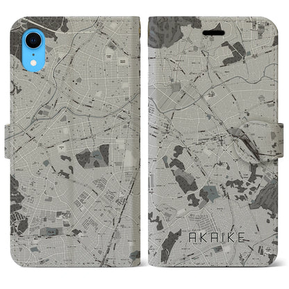【赤池（愛知県）】地図柄iPhoneケース（手帳タイプ）モノトーン・iPhone XR 用