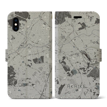 【赤池（愛知県）】地図柄iPhoneケース（手帳タイプ）モノトーン・iPhone XS / X 用