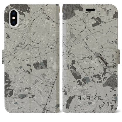 【赤池（愛知県）】地図柄iPhoneケース（手帳タイプ）モノトーン・iPhone XS Max 用