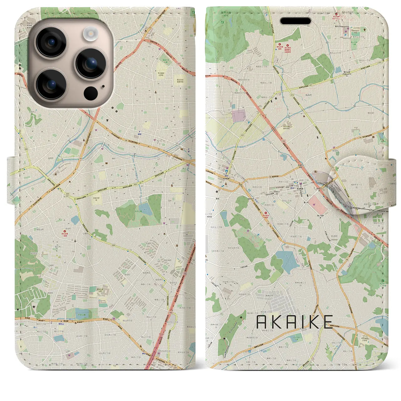 【赤池（愛知県）】地図柄iPhoneケース（手帳タイプ）ナチュラル・iPhone 16 Plus 用