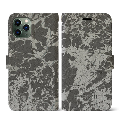 【赤磐（岡山県）】地図柄iPhoneケース（手帳タイプ）モノトーン・iPhone 11 Pro 用