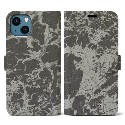 【赤磐（岡山県）】地図柄iPhoneケース（手帳タイプ）モノトーン・iPhone 13 用