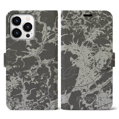 【赤磐（岡山県）】地図柄iPhoneケース（手帳タイプ）モノトーン・iPhone 13 Pro 用