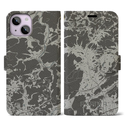 【赤磐（岡山県）】地図柄iPhoneケース（手帳タイプ）モノトーン・iPhone 14 用