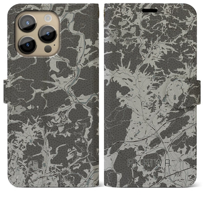 【赤磐（岡山県）】地図柄iPhoneケース（手帳タイプ）モノトーン・iPhone 14 Pro Max 用