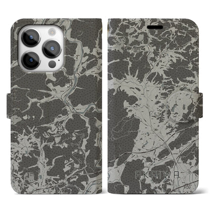 【赤磐（岡山県）】地図柄iPhoneケース（手帳タイプ）モノトーン・iPhone 14 Pro 用