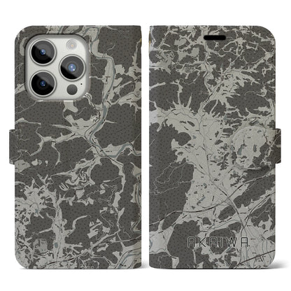 【赤磐（岡山県）】地図柄iPhoneケース（手帳タイプ）モノトーン・iPhone 15 Pro 用