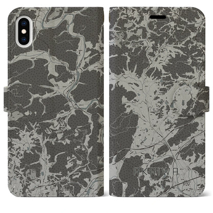 【赤磐（岡山県）】地図柄iPhoneケース（手帳タイプ）モノトーン・iPhone XS Max 用