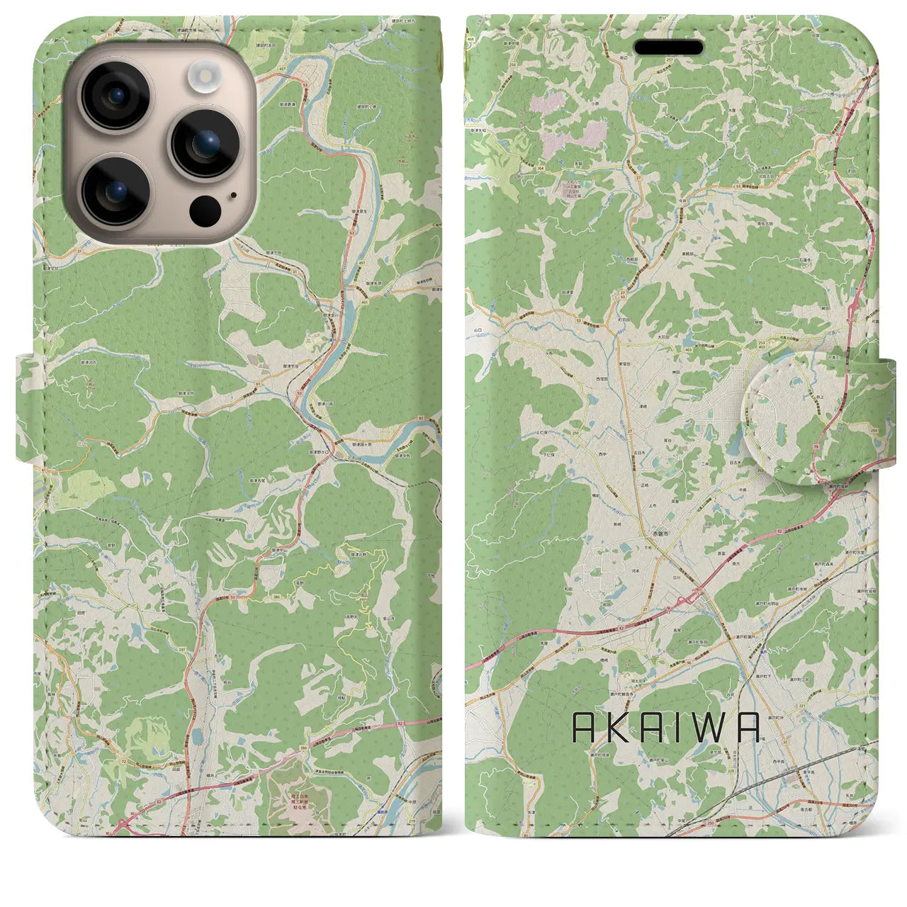 【赤磐（岡山県）】地図柄iPhoneケース（手帳タイプ）ナチュラル・iPhone 16 Plus 用