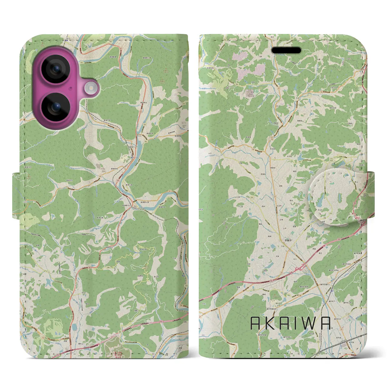 【赤磐（岡山県）】地図柄iPhoneケース（手帳タイプ）ナチュラル・iPhone 16 Pro 用