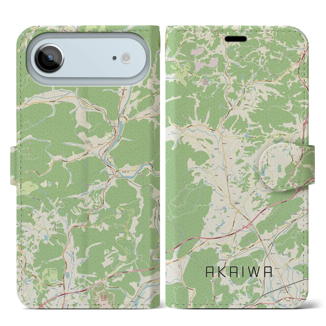 【赤磐（岡山県）】地図柄iPhoneケース（手帳タイプ）ナチュラル・iPhone 17 Pro Max 用