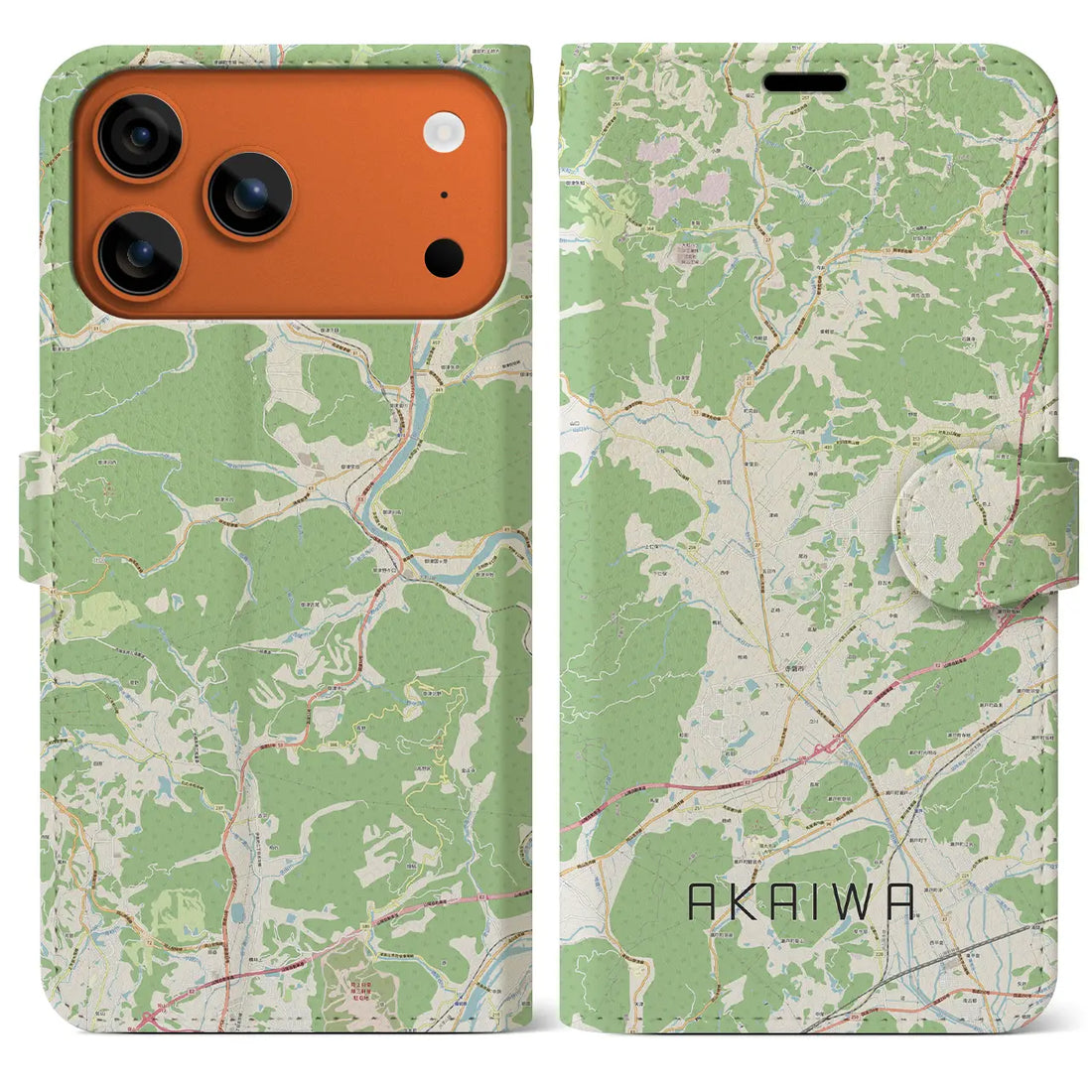 【赤磐（岡山県）】地図柄iPhoneケース（手帳タイプ）モノトーン・iPhone 17 Pro Max 用