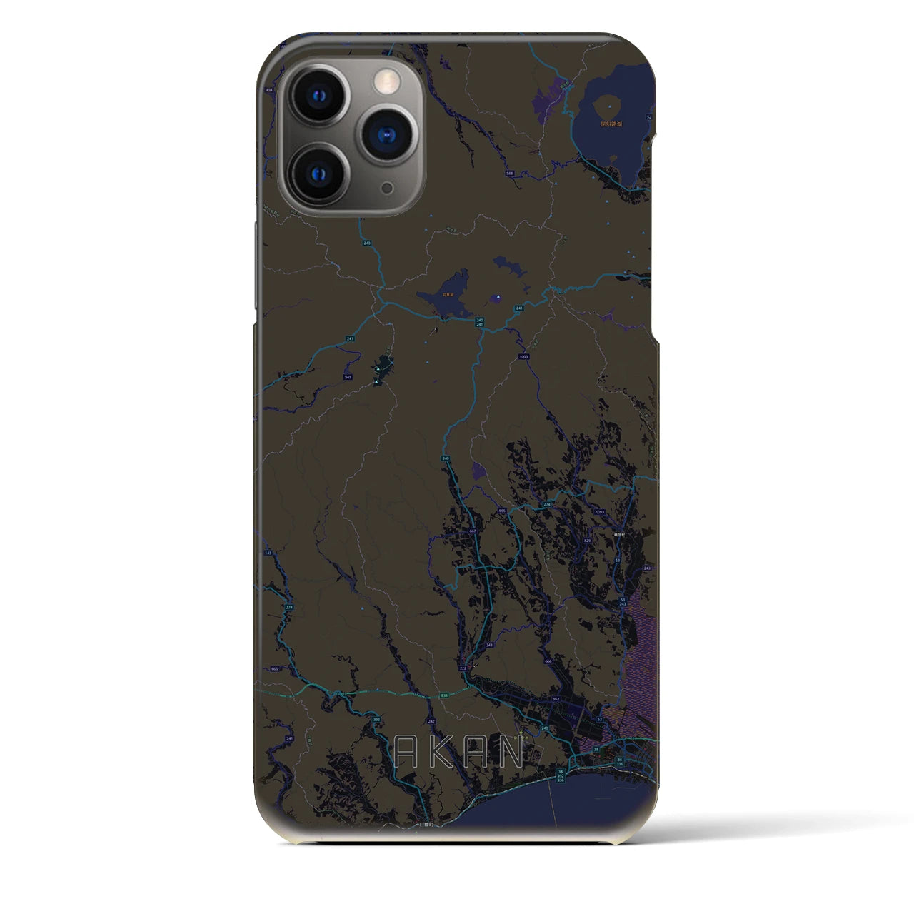 【阿寒】地図柄iPhoneケース（バックカバータイプ・ブラック）iPhone 11 Pro Max 用