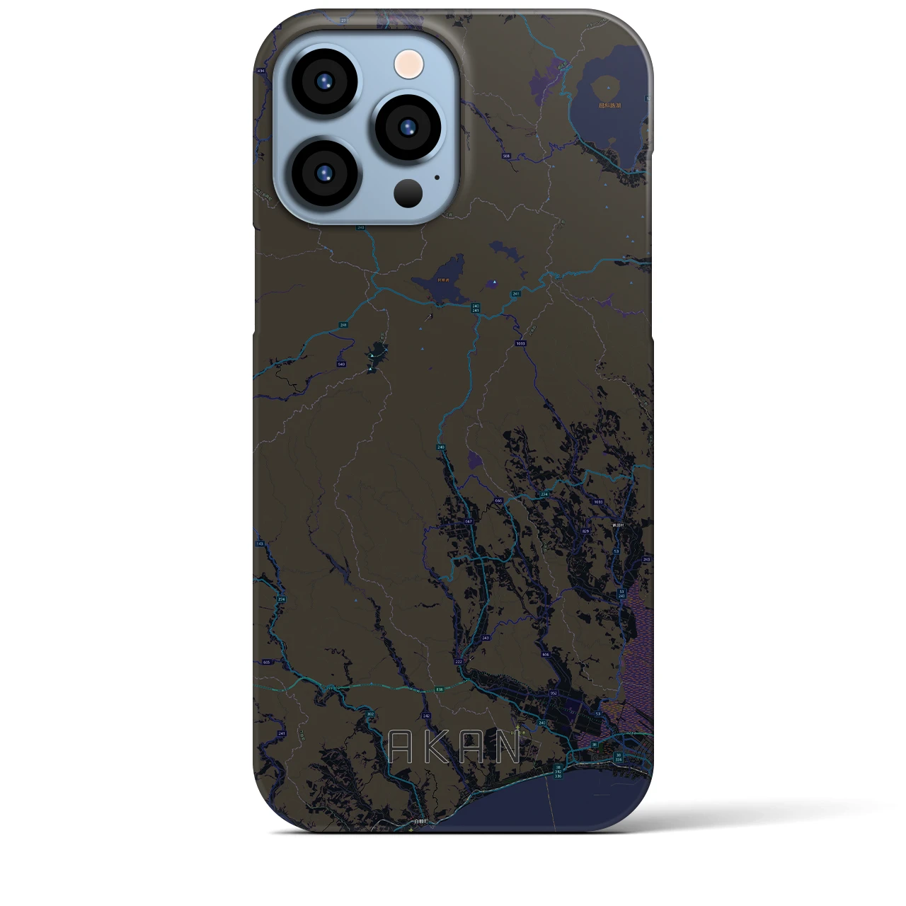 【阿寒】地図柄iPhoneケース（バックカバータイプ・ブラック）iPhone 13 Pro Max 用