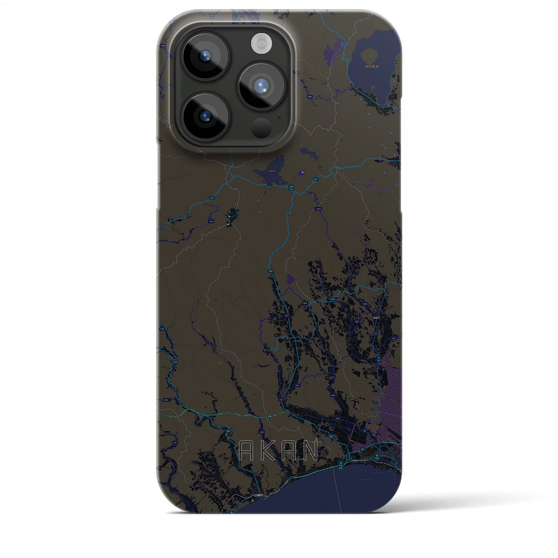 【阿寒】地図柄iPhoneケース（バックカバータイプ・ブラック）iPhone 15 Pro Max 用