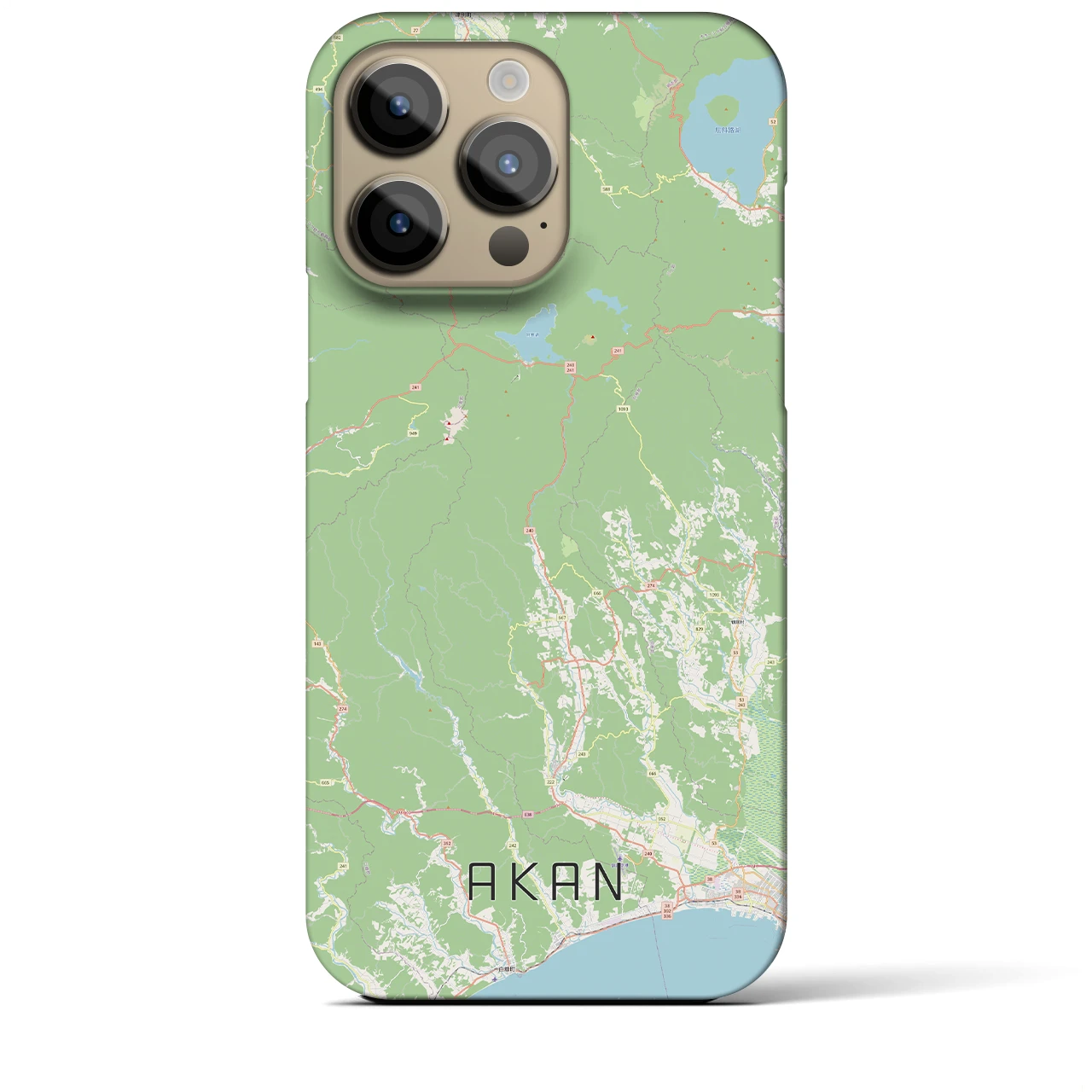 【阿寒】地図柄iPhoneケース（バックカバータイプ・ナチュラル）iPhone 14 Pro Max 用