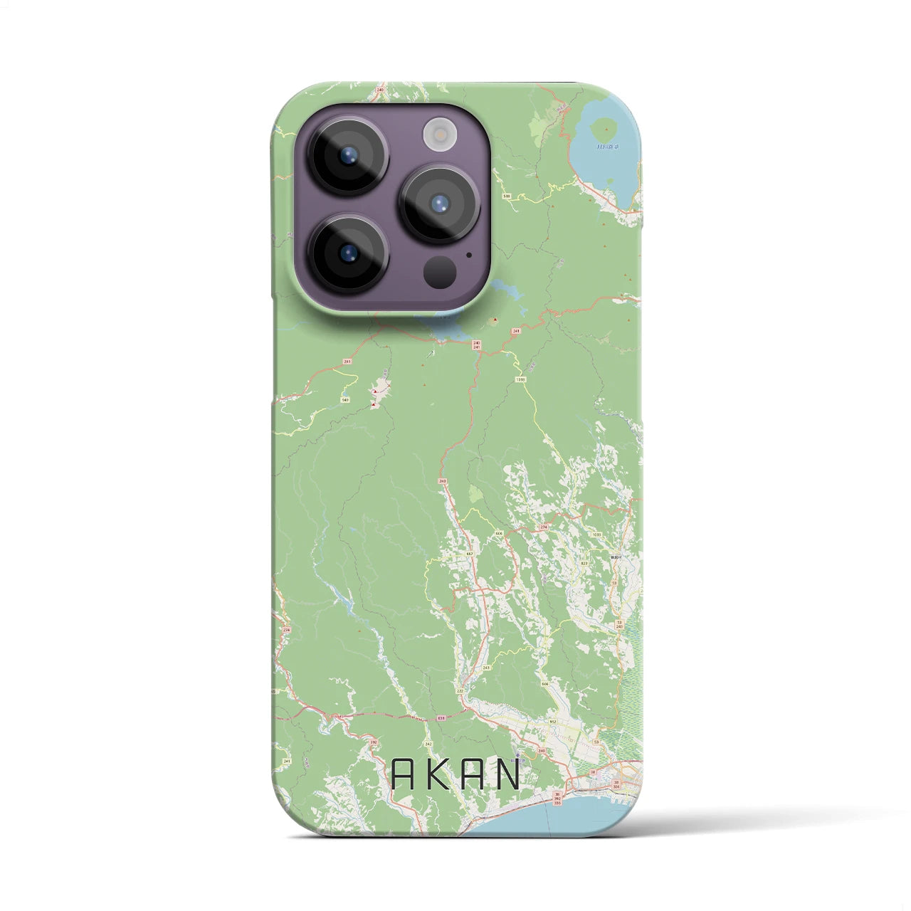 【阿寒】地図柄iPhoneケース（バックカバータイプ・ナチュラル）iPhone 14 Pro 用