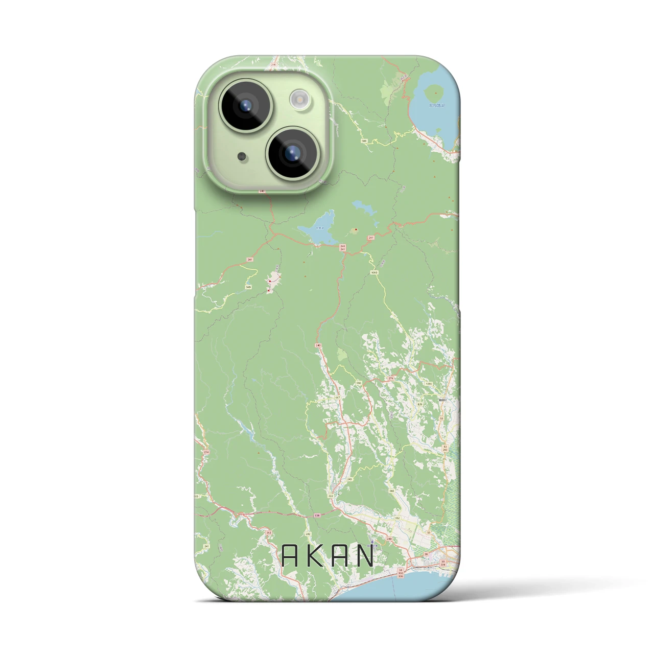 【阿寒】地図柄iPhoneケース（バックカバータイプ・ナチュラル）iPhone 15 用