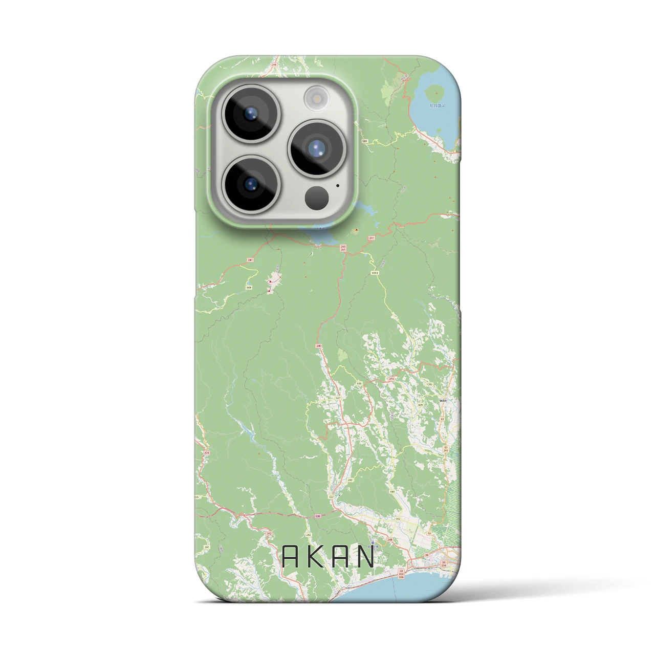 【阿寒】地図柄iPhoneケース（バックカバータイプ・ナチュラル）iPhone 15 Pro 用