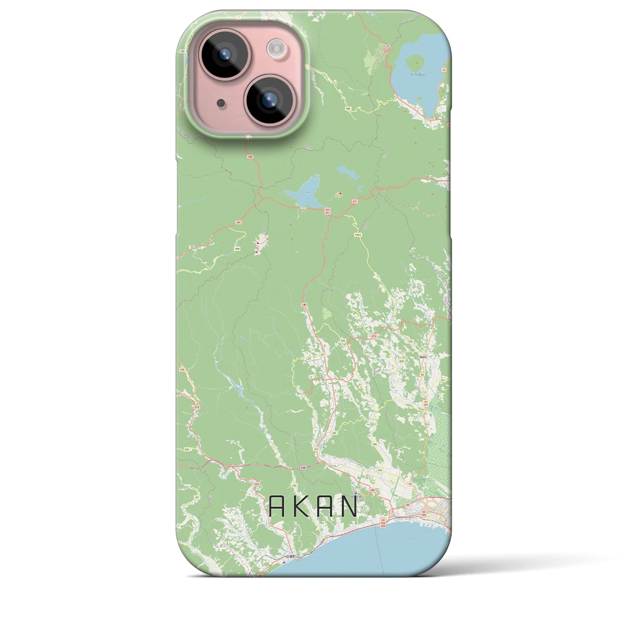 【阿寒】地図柄iPhoneケース（バックカバータイプ・ナチュラル）iPhone 15 Plus 用