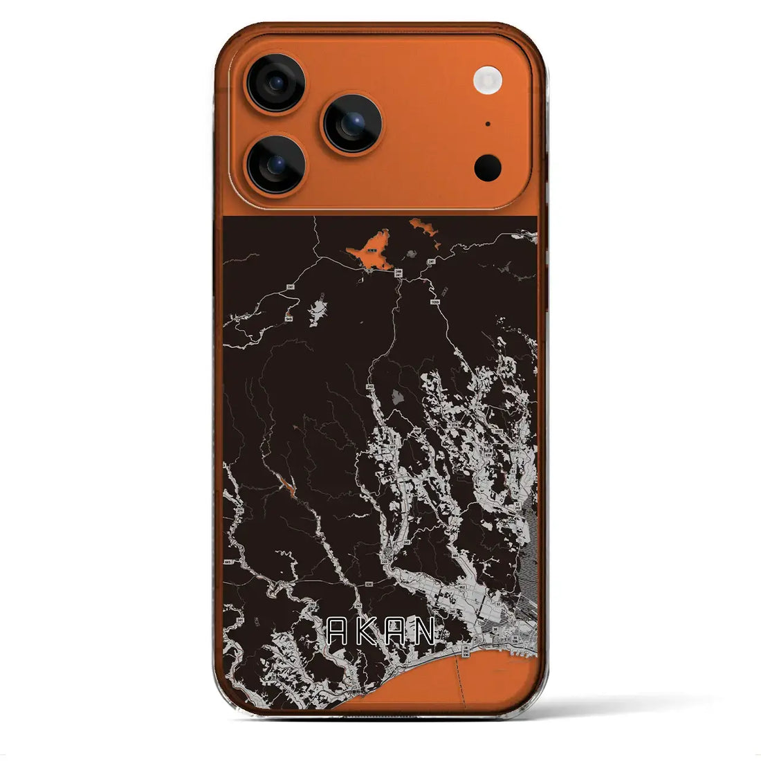 【阿寒（北海道）】地図柄iPhoneケース（クリアタイプ）モノトーン・iPhone 17 Pro Max 用