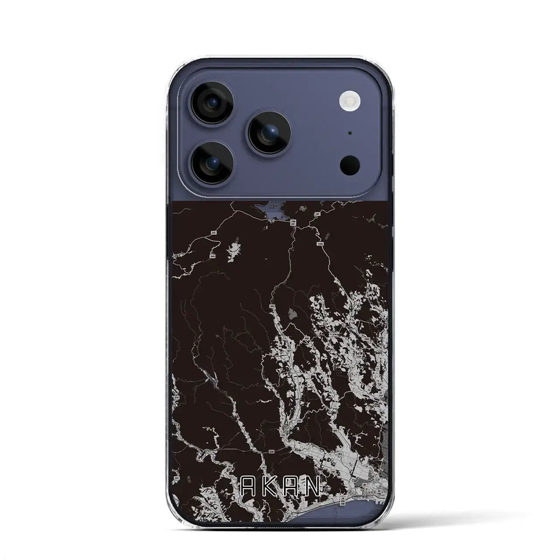 【阿寒(北海道)】地図柄iPhoneケース(クリアタイプ)モノトーン・iPhone 17 Pro Max 用