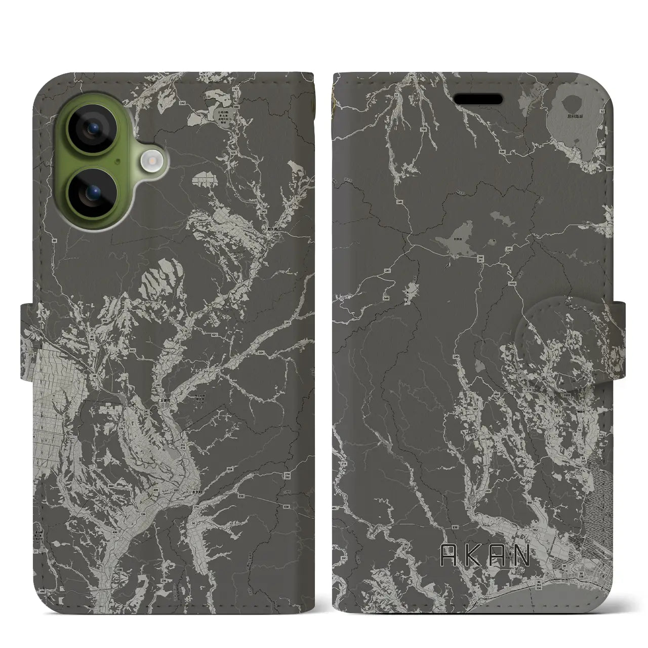 【阿寒（北海道）】地図柄iPhoneケース（手帳タイプ）