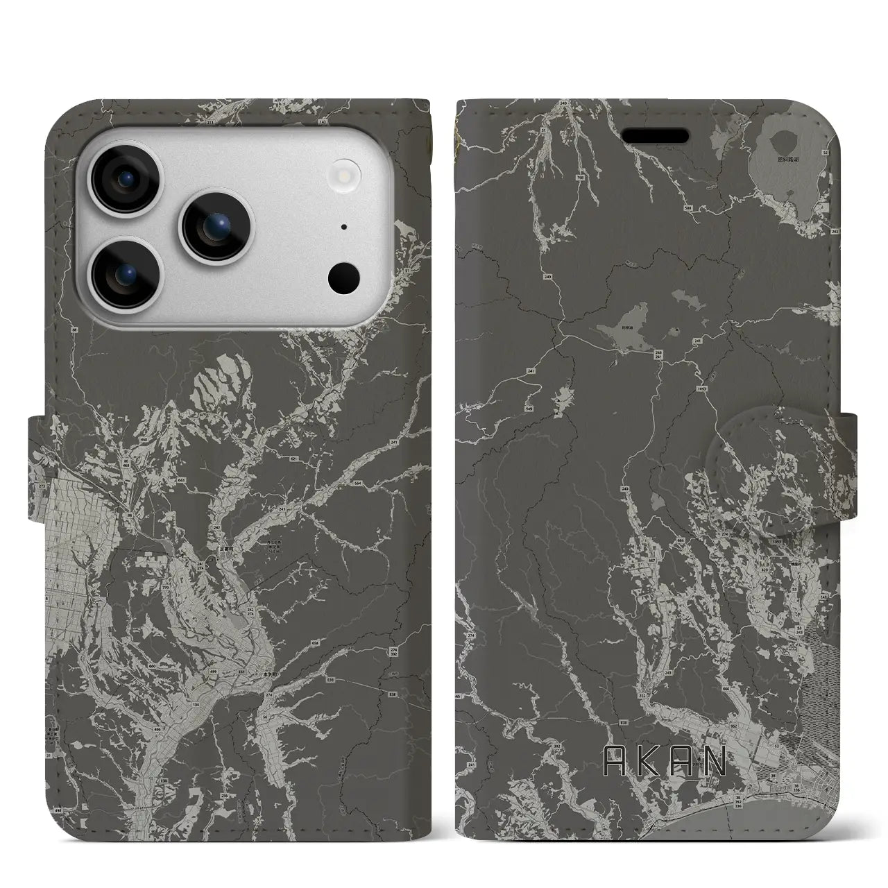 【阿寒（北海道）】地図柄iPhoneケース（手帳タイプ）