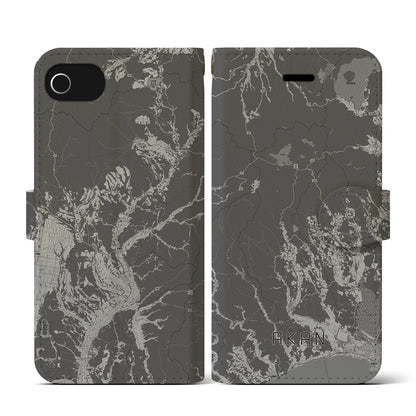 【阿寒（北海道）】地図柄iPhoneケース（手帳タイプ）モノトーン・iPhone SE（第3 / 第2世代） / 8 / 7 / 6s / 6 用