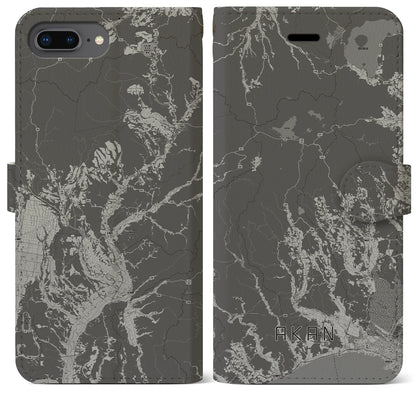 【阿寒（北海道）】地図柄iPhoneケース（手帳タイプ）モノトーン・iPhone 8Plus /7Plus / 6sPlus / 6Plus 用