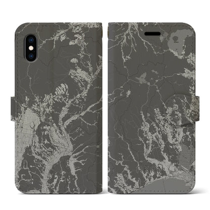 【阿寒（北海道）】地図柄iPhoneケース（手帳タイプ）モノトーン・iPhone XS / X 用
