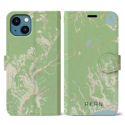 【阿寒（北海道）】地図柄iPhoneケース（手帳タイプ）ナチュラル・iPhone 13 用