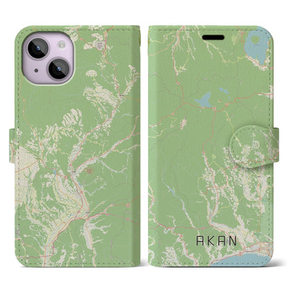 【阿寒（北海道）】地図柄iPhoneケース（手帳タイプ）ナチュラル・iPhone 14 用