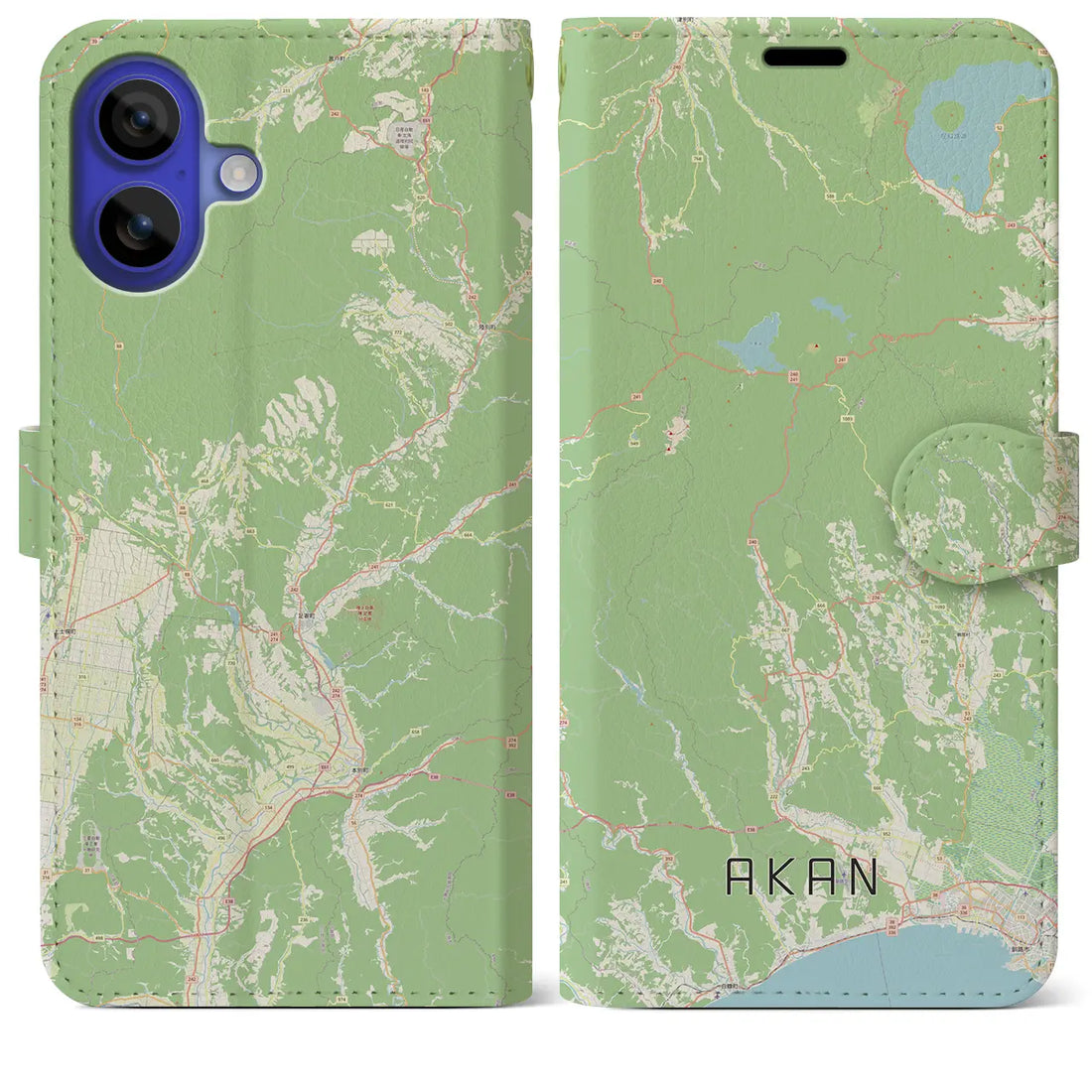 【阿寒(北海道)】地図柄iPhoneケース(手帳タイプ)ナチュラル・iPhone 16 Pro Max 用