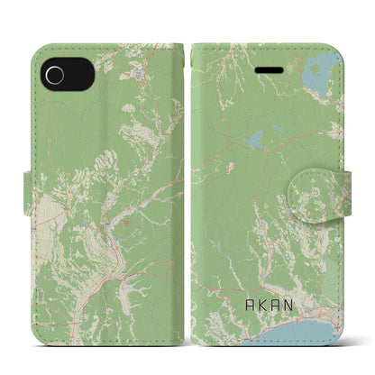 【阿寒（北海道）】地図柄iPhoneケース（手帳タイプ）ナチュラル・iPhone SE（第3 / 第2世代） / 8 / 7 / 6s / 6 用