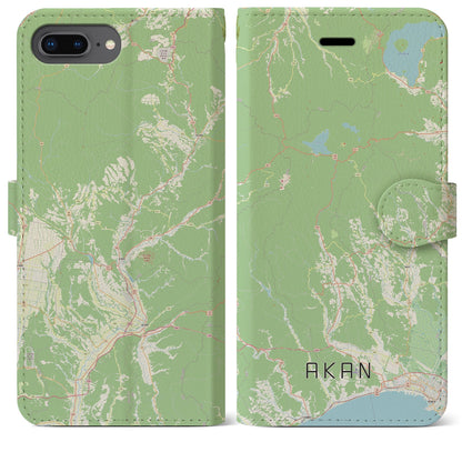 【阿寒（北海道）】地図柄iPhoneケース（手帳タイプ）ナチュラル・iPhone 8Plus /7Plus / 6sPlus / 6Plus 用