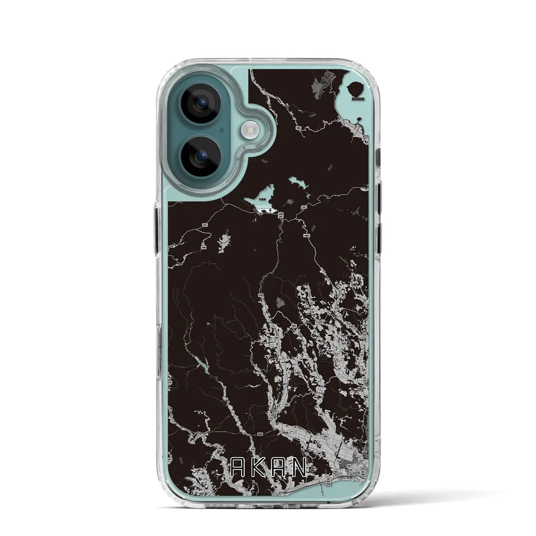 【阿寒（北海道）】地図柄iPhoneケース（MagSafeタイプ）モノトーン・iPhone 16 Pro 用