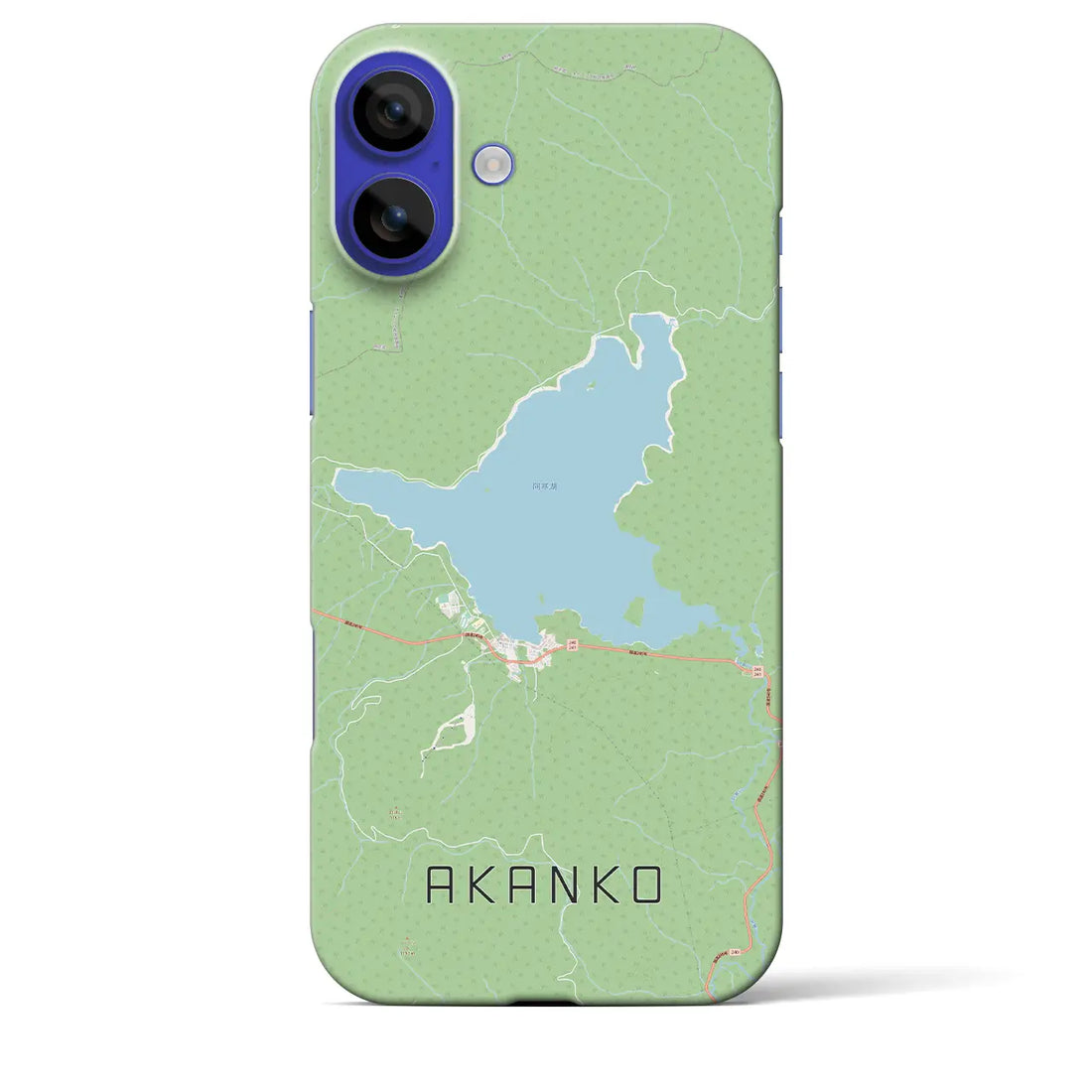 【阿寒湖(北海道)】地図柄iPhoneケース(バックカバータイプ)ブラック・iPhone 16 Pro Max 用