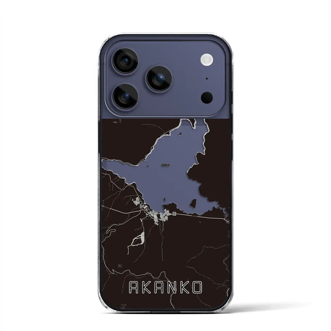 【阿寒湖(北海道)】地図柄iPhoneケース(クリアタイプ)モノトーン・iPhone 17 Pro Max 用