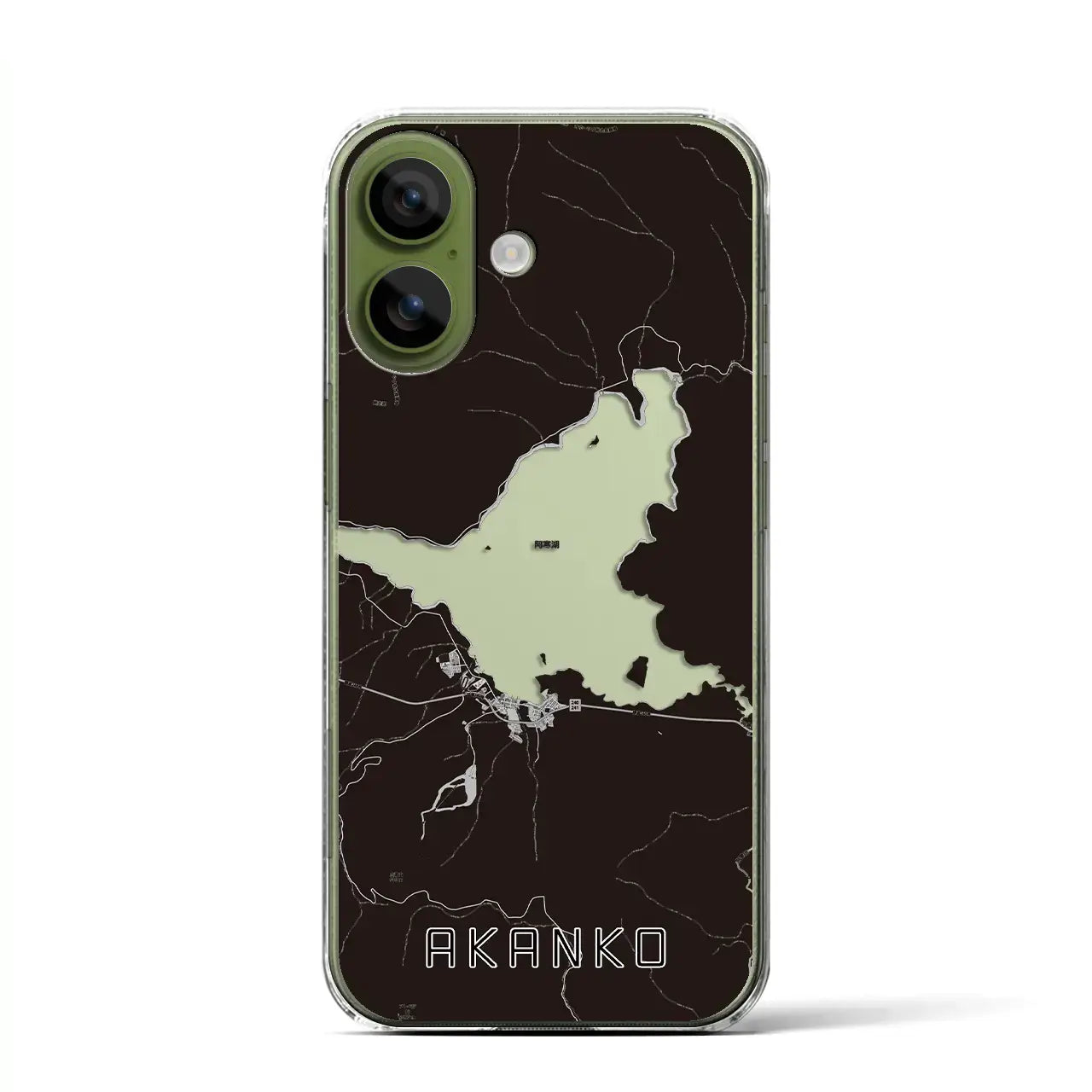 【阿寒湖（北海道）】地図柄iPhoneケース（クリアタイプ）モノトーン・iPhone 17 Pro Max 用