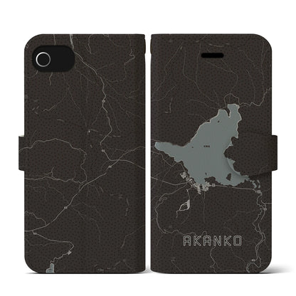 【阿寒湖（北海道）】地図柄iPhoneケース（手帳タイプ）モノトーン・iPhone SE（第3 / 第2世代） / 8 / 7 / 6s / 6 用