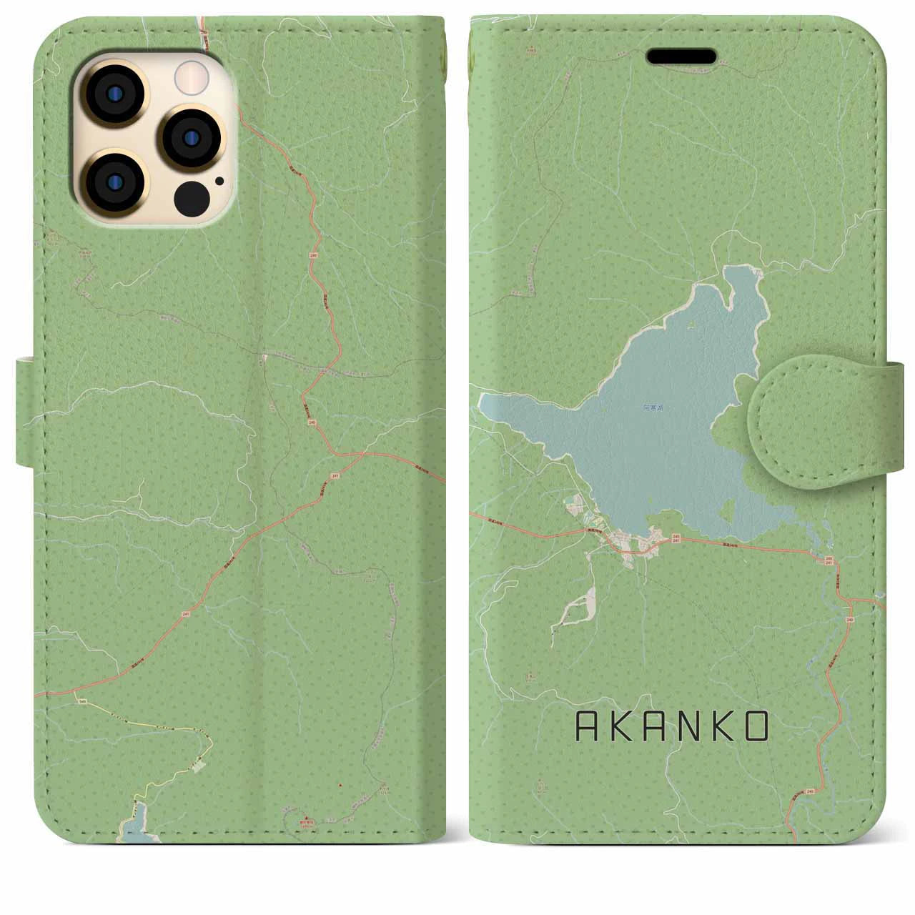 【阿寒湖（北海道）】地図柄iPhoneケース（手帳タイプ）