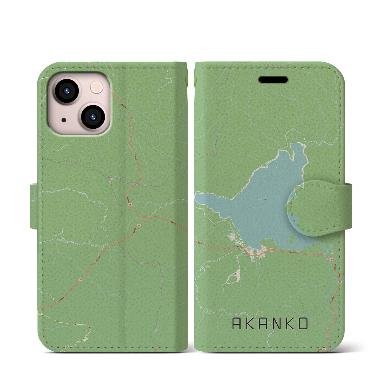 【阿寒湖（北海道）】地図柄iPhoneケース（手帳タイプ）