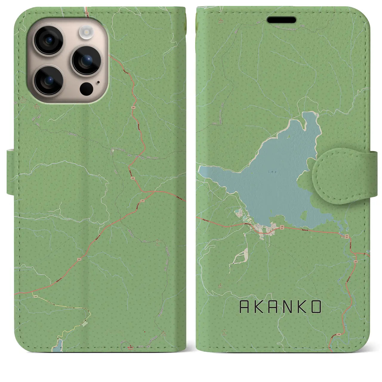 【阿寒湖（北海道）】地図柄iPhoneケース（手帳タイプ）