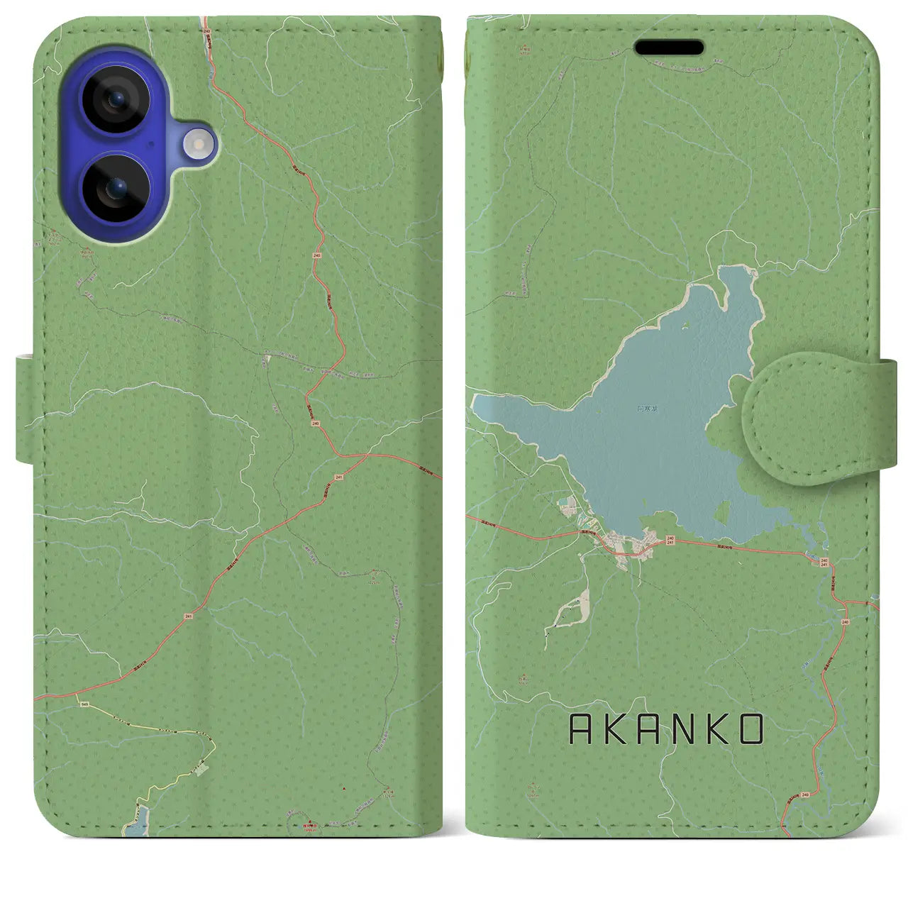 【阿寒湖（北海道）】地図柄iPhoneケース（手帳タイプ）