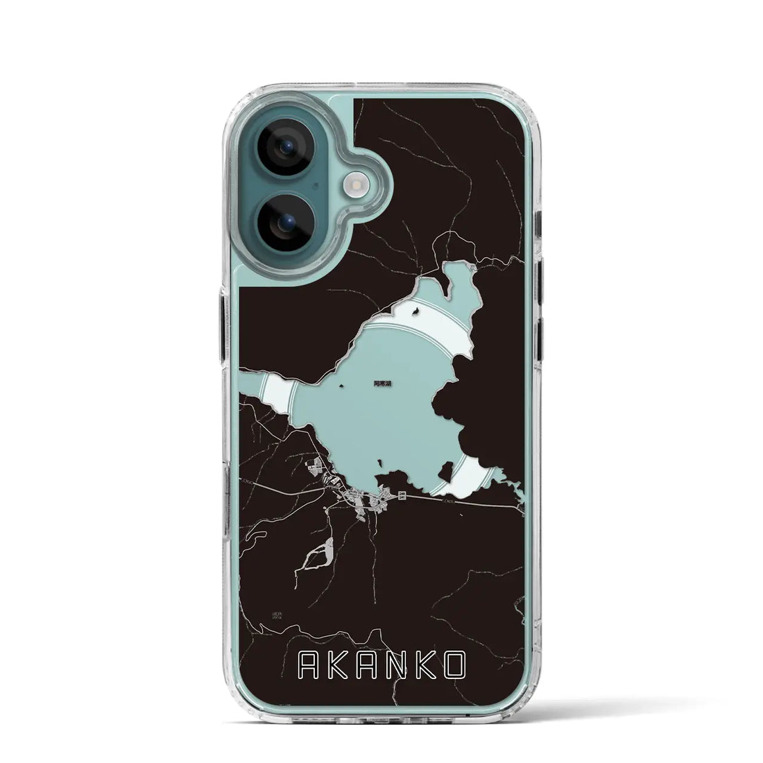 【阿寒湖（北海道）】地図柄iPhoneケース（MagSafeタイプ）モノトーン・iPhone 16 Pro 用